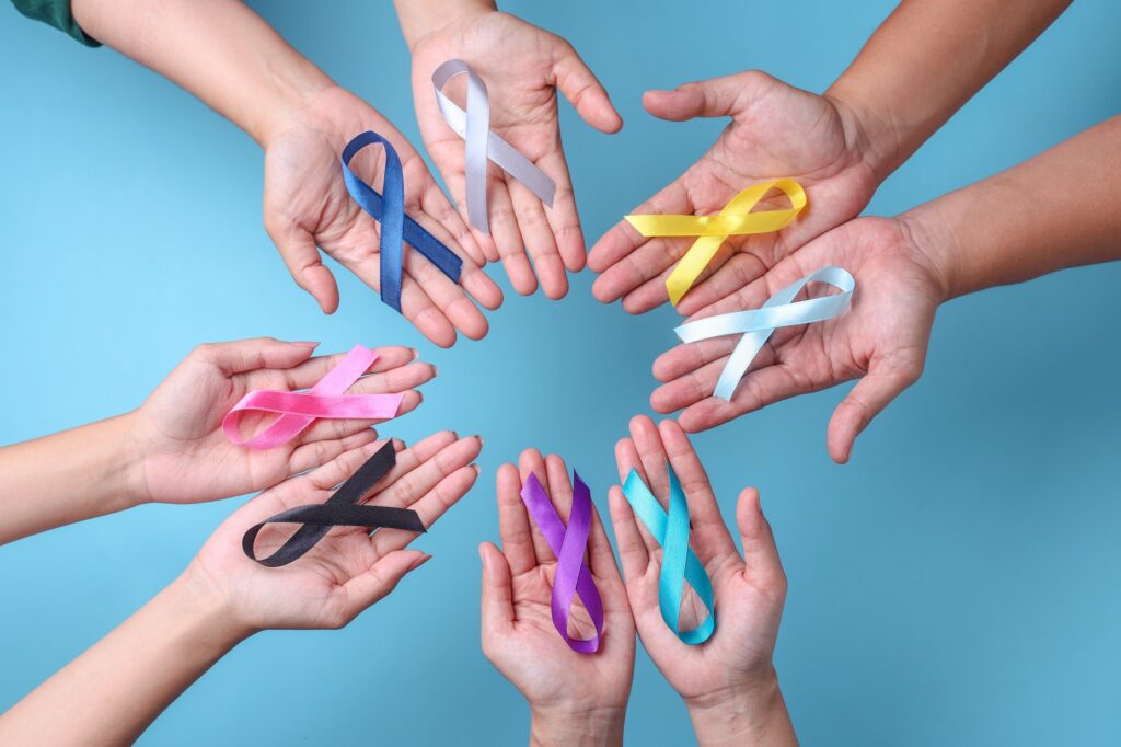 Colorful awareness ribbons for cancer